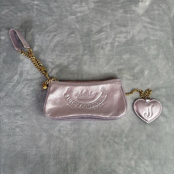 Vintage Juicy Couture Pink Metallic Mini Bag Purse Wristlet Heart Mirror Y2K - Picture 1 of 9